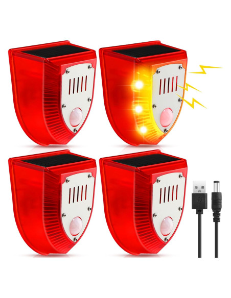 Qualirey 4 Pcs Detector de Movimiento Solar 129dB Alarma Exterior Qualirey 4 Pcs Detector de Movimiento Solar 129dB Alarma Exterior