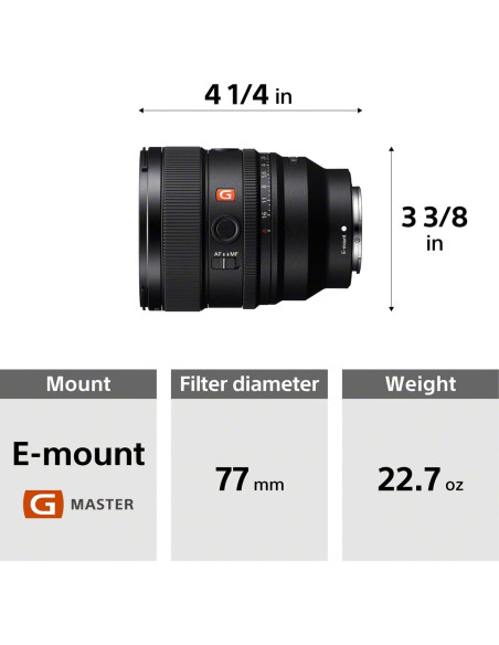 Lente Sony FE 85mm f/1.4 GM II con filtro 77mm y accesorios Lente Sony FE 85mm f/1.4 GM II con filtro 77mm y accesorios