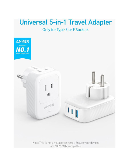 Adaptador de Enchufe de Viaje Anker A92A2, 5-en-1, 15W USB-C Adaptador de Enchufe de Viaje Anker A92A2, 5-en-1, 15W USB-C