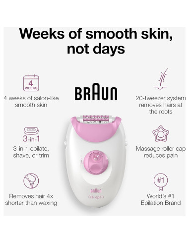 Epilador Braun Silk-epil 3 3270, Eliminación de Vello Mujer