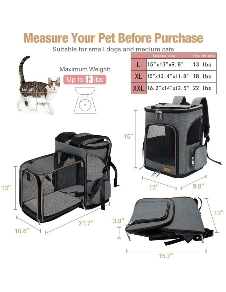 Mochila Transportadora Lekereise Expandible para Gatos Gris Mochila Transportadora Lekereise Expandible para Gatos Gris