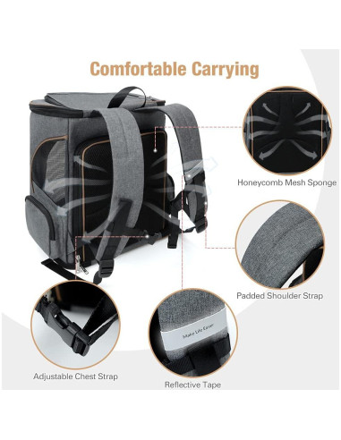 Mochila Transportadora Lekereise Expandible para Gatos Gris
