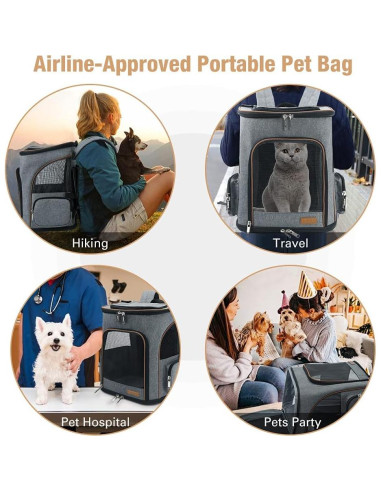Mochila Transportadora Lekereise Expandible para Gatos Gris