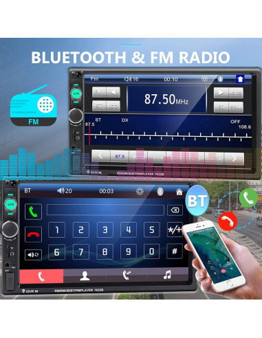 Estéreo de Coche Podofo Doble Din 7" MP5 Bluetooth con Cámara