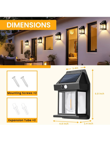 Luces de Pared Solares GIGALUMI 2 Pack con Sensor de Movimiento