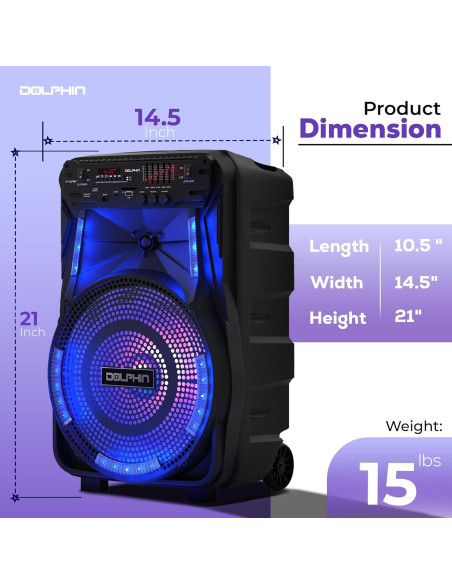 Altavoz Bluetooth Recargable 12" Dolphin - Sonido Potente, Luces LED Altavoz Bluetooth Recargable 12" Dolphin - Sonido Potente, Luces LED