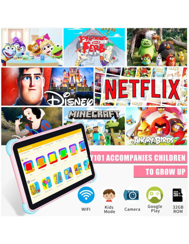Tablet YINOCHE 10.1" para Niños con Funda Rosa 32GB