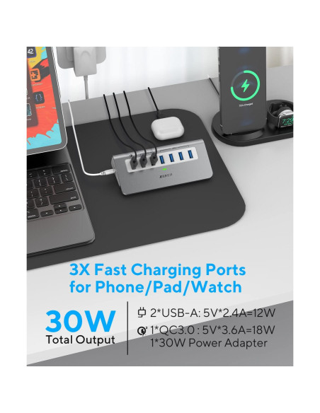 Hub USB-C 7 Puertos JELIYEA con Cargador 30W y 10Gbps Hub USB-C 7 Puertos JELIYEA con Cargador 30W y 10Gbps