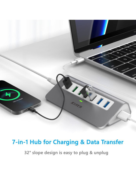 Hub USB-C 7 Puertos JELIYEA con Cargador 30W y 10Gbps Hub USB-C 7 Puertos JELIYEA con Cargador 30W y 10Gbps