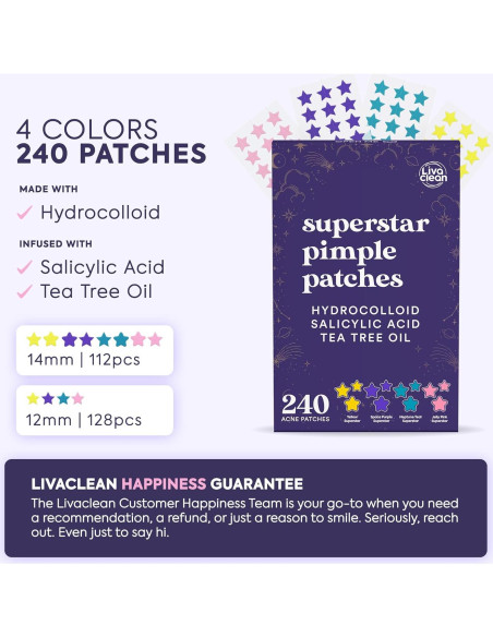 Parche Estelar LivaClean para Acné 240 Parches Hidrocoloide Parche Estelar LivaClean para Acné 240 Parches Hidrocoloide