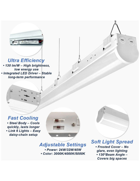 Luz LED Lineal OSTEK 4FT 24W/32W/40W Dimmable 3CCT Luz LED Lineal OSTEK 4FT 24W/32W/40W Dimmable 3CCT