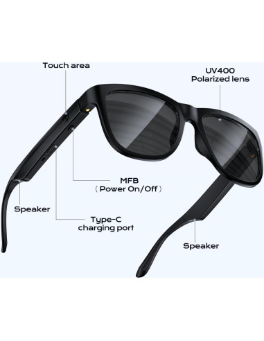 Gafas de Sol Inteligentes XO con Bluetooth y UV400 - Negro
