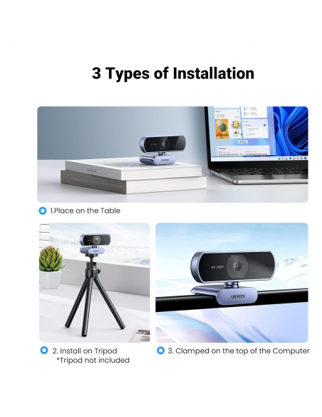 Webcam UGREEN 1080P con Micrófono y Ajuste Automático de Luz Webcam UGREEN 1080P con Micrófono y Ajuste Automático de Luz