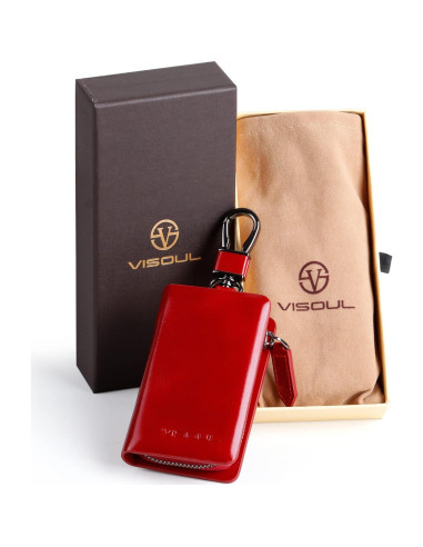 Funda de Llave de Coche de Cuero VISOUL Rojo Universal