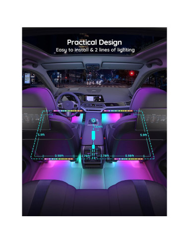 Luces LED Govee H7090 para Auto, RGBIC, Control APP, 30 Modos