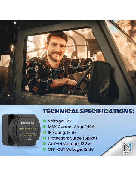 Aislador de Batería Doble Mata1 12V 140Amp IP67 para Vehículos Aislador de Batería Doble Mata1 12V 140Amp IP67 para Vehículos