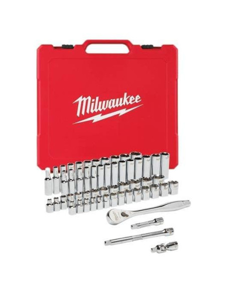 Juego de Carraca y Enchufes Milwaukee 56 Piezas Métrico SAE Juego de Carraca y Enchufes Milwaukee 56 Piezas Métrico SAE