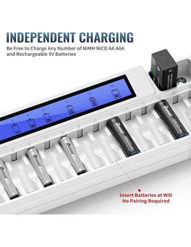 Cargador de Baterías Bonai VIP-1680C 16+2 AA AAA 9V LCD