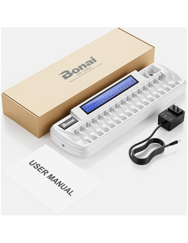 Cargador de Baterías Bonai VIP-1680C 16+2 AA AAA 9V LCD