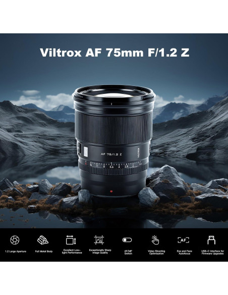 Lente VILTROX 75mm f/1.2 AF para Nikon Z - Gran Apertura Lente VILTROX 75mm f/1.2 AF para Nikon Z - Gran Apertura