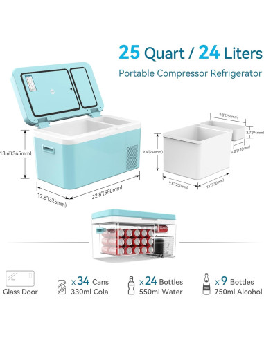 Refrigerador Portátil Megiu HC-24G2 24L Doble Zona 12V/24V