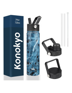 Botella de Agua Aislada Konokyo 710ml Mármol Oceánico 3 Tapas