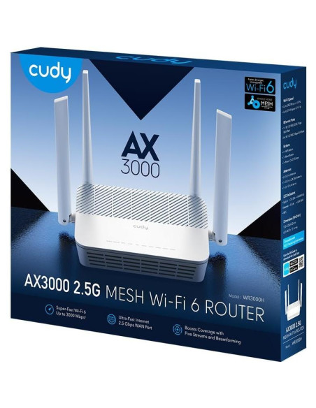 Router Cudy AX3000 WiFi 6 Doble Banda 2.5Gbps 4 Antenas Router Cudy AX3000 WiFi 6 Doble Banda 2.5Gbps 4 Antenas