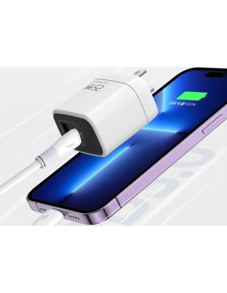 Cargador Rápido GaN 25W Vebner USB-C y USB-A Blanco Cargador Rápido GaN 25W Vebner USB-C y USB-A Blanco