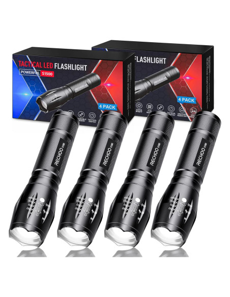 Linterna Táctica RECHOO S1500 Paquete de 4 LED Impermeable Linterna Táctica RECHOO S1500 Paquete de 4 LED Impermeable