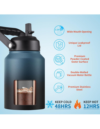 Botella de Agua Aislada EALGRO 3.78L con Pajilla y Asa