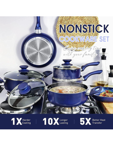 Juego de Ollas y Sartenes Clockitchen 10 Piezas Antiadherente Azul