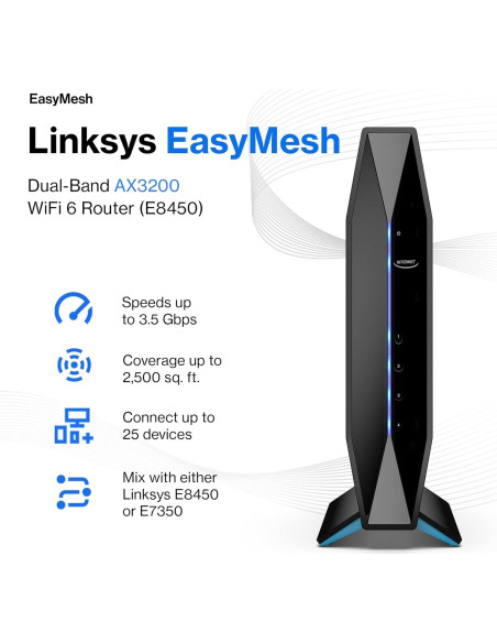 Router WiFi 6 Linksys E8450 Doble Banda 3.2 Gbps 25 Dispositivos Router WiFi 6 Linksys E8450 Doble Banda 3.2 Gbps 25 Dispositivos
