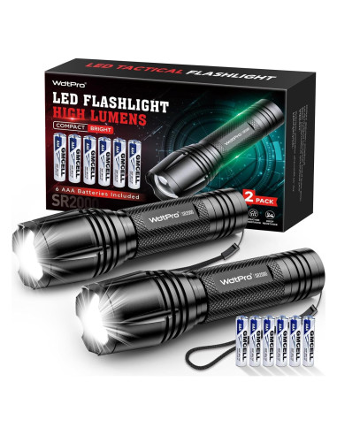 Linterna LED WdtPro SR2000 Pro, 2 Paquete, 5 Modos, Zoomable