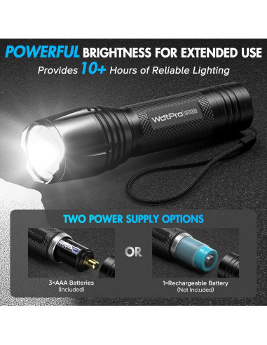 Linterna LED WdtPro SR2000 Pro, 2 Paquete, 5 Modos, Zoomable