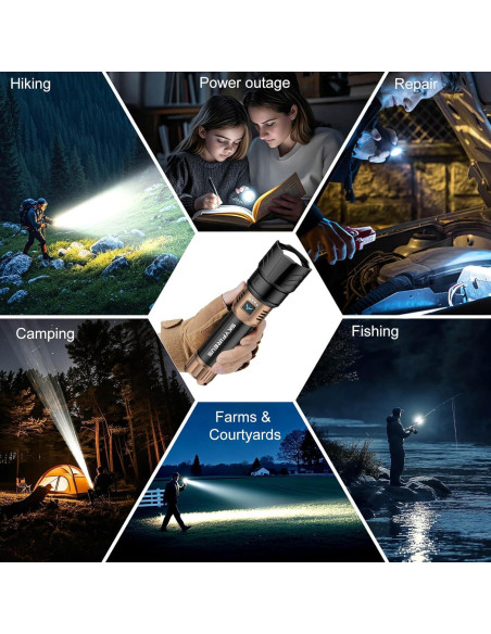 Linterna LED Recargable SKYFIRE 1500000lm Impermeable Linterna LED Recargable SKYFIRE 1500000lm Impermeable