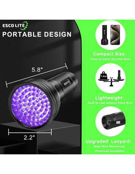Linterna UV Escolite 51 LED Luz Negra para Detección de Manchas Linterna UV Escolite 51 LED Luz Negra para Detección de Manchas