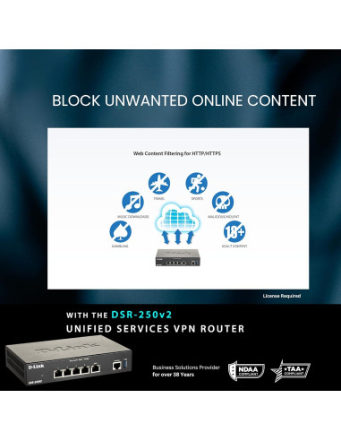 Router VPN D-Link DSR-250V2 | 4 Puertos Gigabit | Seguridad Alta