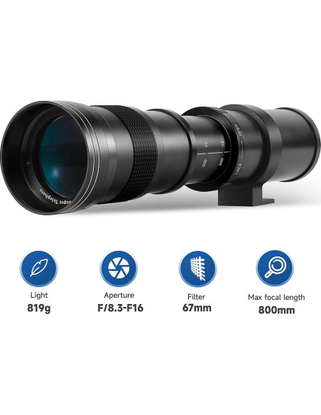 Lente Telefoto JINTU 420-800mm f/8.3-16 para Sony E Lente Telefoto JINTU 420-800mm f/8.3-16 para Sony E