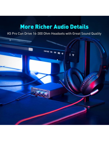 Amplificador DAC Fosi Audio K5 Pro USB Tipo C para Gaming