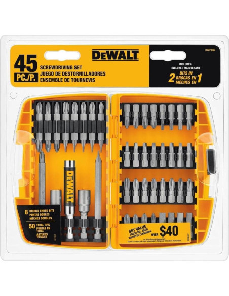 Juego de Puntas de Destornillador DEWALT 45 Piezas con Estuche Juego de Puntas de Destornillador DEWALT 45 Piezas con Estuche