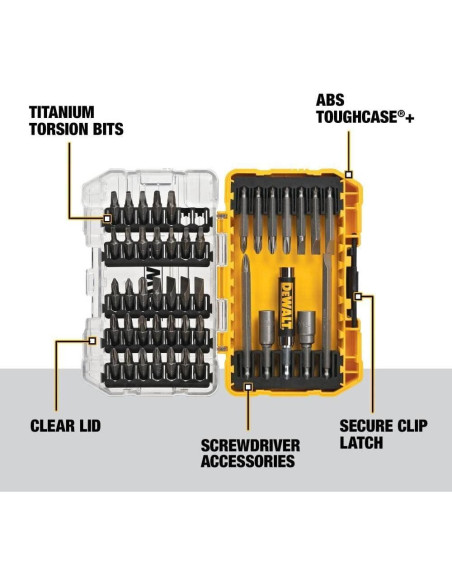 Juego de Puntas de Destornillador DEWALT 45 Piezas con Estuche Juego de Puntas de Destornillador DEWALT 45 Piezas con Estuche