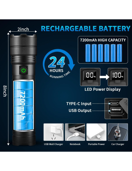Linterna LED Recargable KYEKIO 20.32 cm Alta Potencia Linterna LED Recargable KYEKIO 20.32 cm Alta Potencia