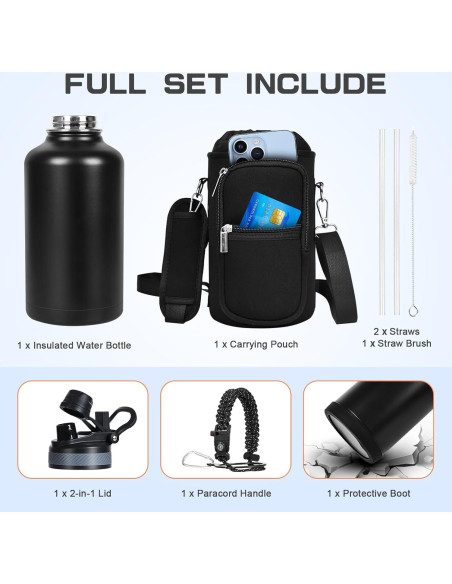 Botella de Agua Aislada GAZLEMHO 1.89L con Accesorios Botella de Agua Aislada GAZLEMHO 1.89L con Accesorios