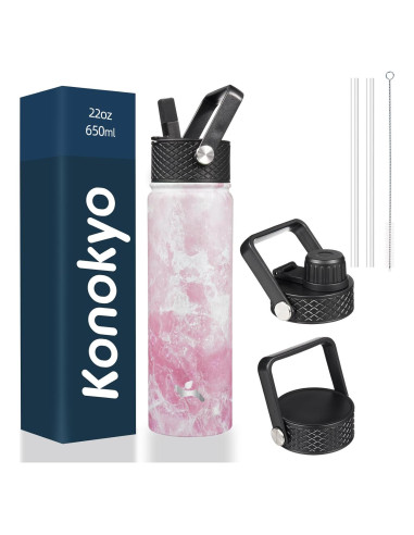 Botella de Agua Aislada Konokyo 651ml 3 Tapas Mármol