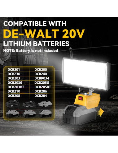 Luz de trabajo LED DEMIMA 20V 5400 lúmenes USB portátil