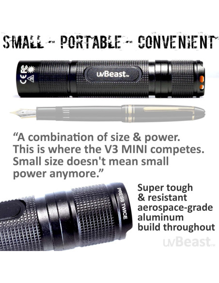 Linterna UV Negra uvBeast V3 365nm MINI - Alta Potencia Linterna UV Negra uvBeast V3 365nm MINI - Alta Potencia