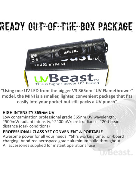 Linterna UV Negra uvBeast V3 365nm MINI - Alta Potencia Linterna UV Negra uvBeast V3 365nm MINI - Alta Potencia