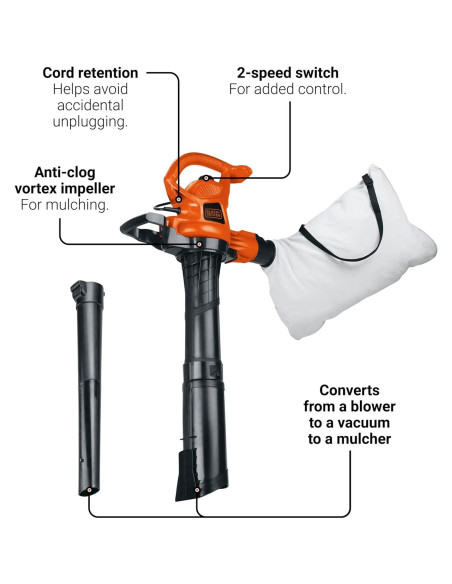 Soplador 3 en 1 BLACK+DECKER BV3600 12A 368 km/h Soplador 3 en 1 BLACK+DECKER BV3600 12A 368 km/h