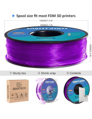 Filamento TPU GIANTARM 1.75mm Flexible 1kg Púrpura