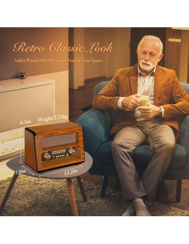 Radio Vintage PRUNUS J-199 Bluetooth 15W AM FM AUX